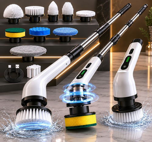 Seseno 9 in 1 Electric Spin Scrubber, Cleaning Brush Scrubber for Home, 300RPM/Min, 8 Replaceable Brush Heads, 3 Adjustable Size, 2 Adjustable Speeds, for Bathroom, Floor Tiles