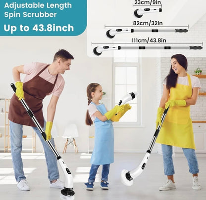 Seseno 9 in 1 Electric Spin Scrubber, Cleaning Brush Scrubber for Home, 300RPM/Min, 8 Replaceable Brush Heads, 3 Adjustable Size, 2 Adjustable Speeds, for Bathroom, Floor Tiles