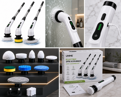 Seseno 9 in 1 Electric Spin Scrubber, Cleaning Brush Scrubber for Home, 300RPM/Min, 8 Replaceable Brush Heads, 3 Adjustable Size, 2 Adjustable Speeds, for Bathroom, Floor Tiles
