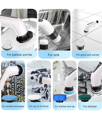 Seseno 9 in 1 Electric Spin Scrubber, Cleaning Brush Scrubber for Home, 300RPM/Min, 8 Replaceable Brush Heads, 3 Adjustable Size, 2 Adjustable Speeds, for Bathroom, Floor Tiles