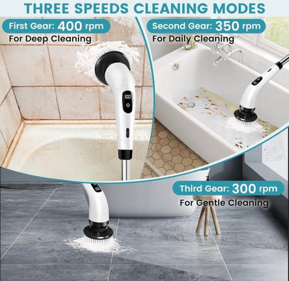 Seseno 9 in 1 Electric Spin Scrubber, Cleaning Brush Scrubber for Home, 300RPM/Min, 8 Replaceable Brush Heads, 3 Adjustable Size, 2 Adjustable Speeds, for Bathroom, Floor Tiles