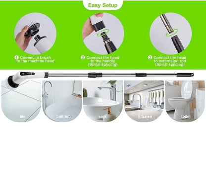 Seseno 9 in 1 Electric Spin Scrubber, Cleaning Brush Scrubber for Home, 300RPM/Min, 8 Replaceable Brush Heads, 3 Adjustable Size, 2 Adjustable Speeds, for Bathroom, Floor Tiles