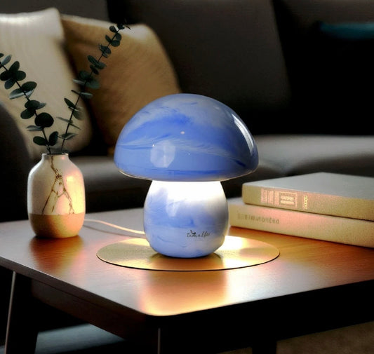 TIMALFI Decorative Ceramic Table Lamp for home Glare-Free Light Aesthetic Gifts (Mushka) Night Lamp (17 cm, Blue)