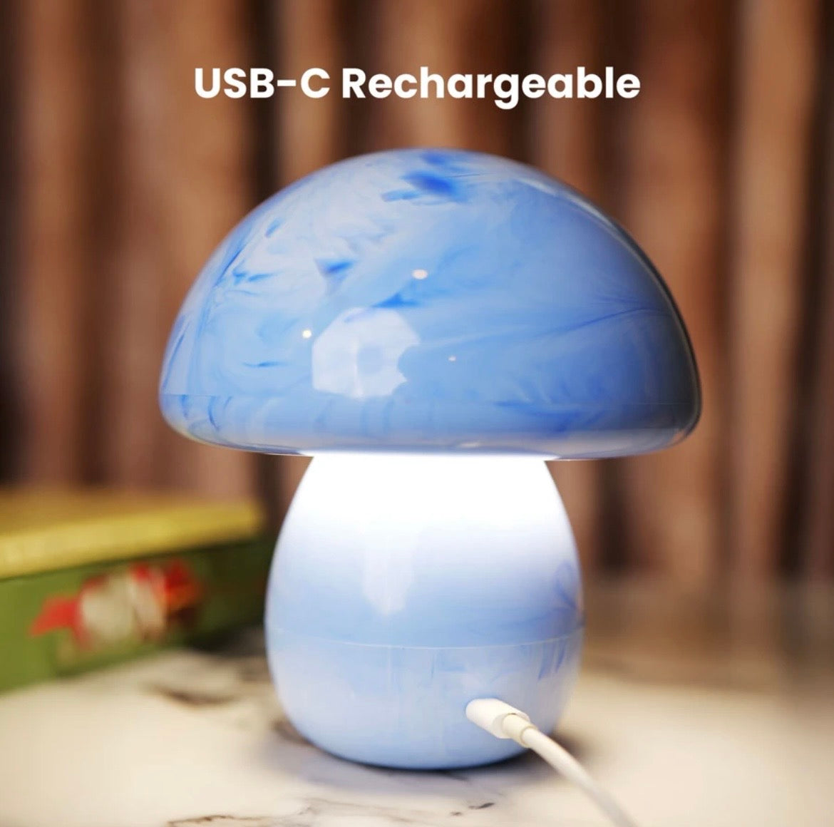 TIMALFI Decorative Ceramic Table Lamp for home Glare-Free Light Aesthetic Gifts (Mushka) Night Lamp (17 cm, Blue)